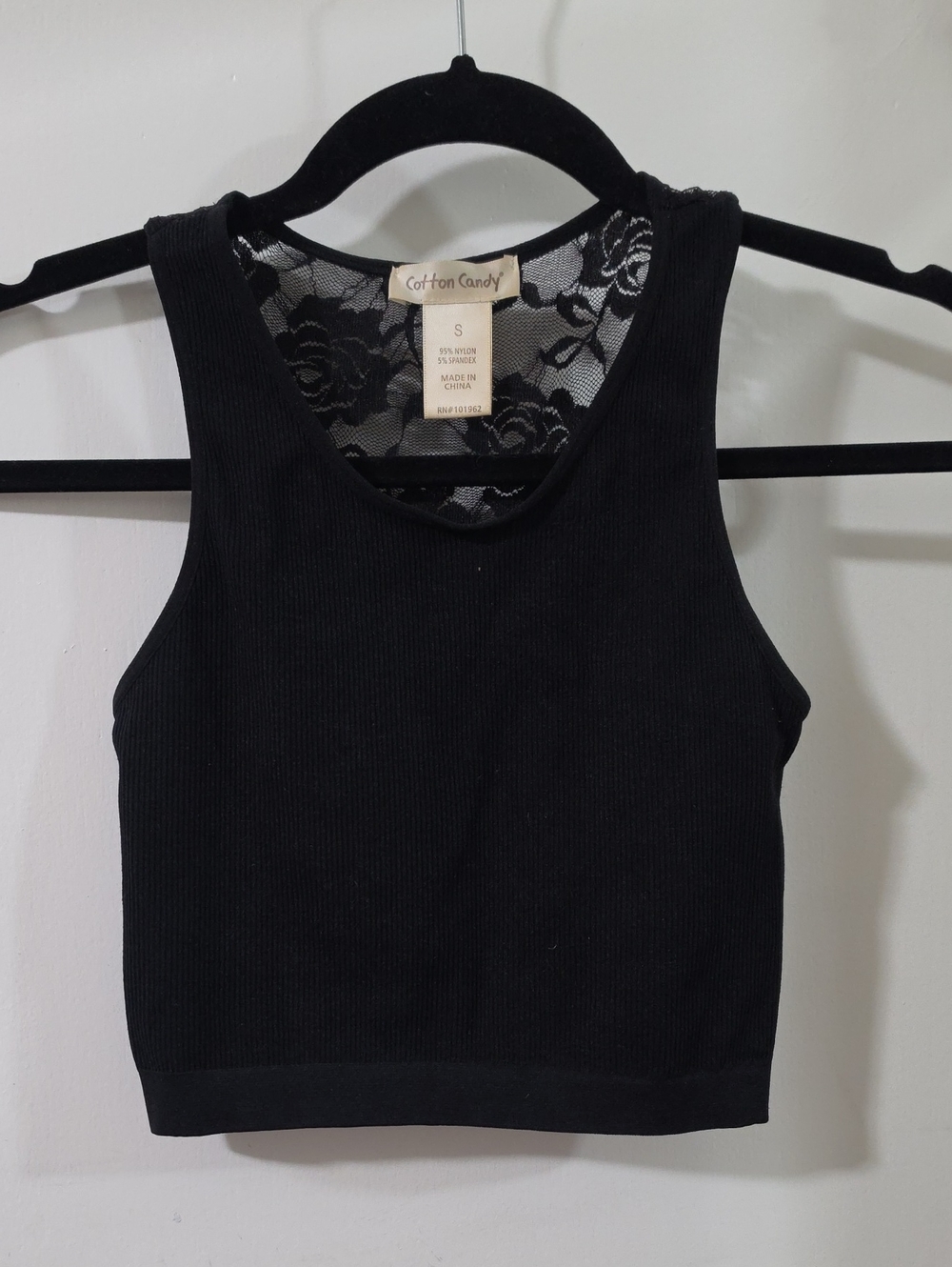 Cotton Candy Black Ribbed Tank with Lace Back